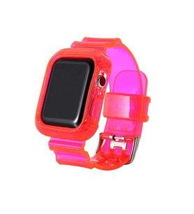 Apple Watch 10/11 42mm-38/40/41mm Kordon Kasa Korumalı Şeffaf Silikon Kordon 2/3 (Pembe)