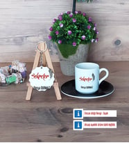 Sekretere Hediye Türk Kahvesi Fincanı Lacivert ve Ahşap Anahtarlık Hediye (Model 4)