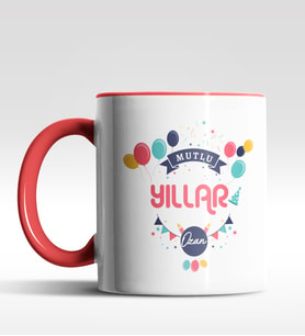 Kişiye Özel Mutlu Yıllar Tasarımlı Siyah Kupa (Kırmızı)