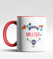 Kişiye Özel Mutlu Yıllar Tasarımlı Siyah Kupa (Kırmızı)