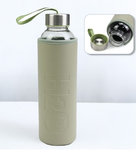 Deri Kılıflı 500 Ml Cam Matara (Yeşil)