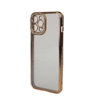Apple iPhone 13 Pro Kılıf Kamera Korumalı Taşlı Zore Mina Kılıf (Gold)