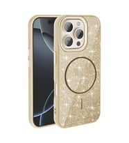 iPhone 16 Pro Kılıf Magsafe Şarj Özellikli Parlayan Simli Okso Kılıf (Gold)