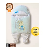 Bebek Dış Kundak Battaniyesi Kadife Ayıcıklı Ayaklı Bebek Kundağı Unisex Hastane Çıkışı Hediyelik (Mavi)