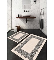 Dijital Baskılı Kaymaz Taban Yıkanabilir 2'li Klozet Takımı Banyo Paspası NDKZ-HT-238 (Krem)