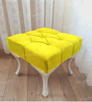 Kapitoneli Makyaj Pufu Ayak Ucu Puf Beyaz Ayak (45*45) (Sarı)