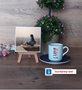 Halaya Hediye Fotoğraflı Dekoratif Taş, Ahşap Altlıklı Türk Kahvesi Fincanı Hediye (Model 4)