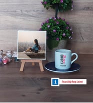 Halaya Hediye Fotoğraflı Dekoratif Taş, Ahşap Altlıklı Türk Kahvesi Fincanı Hediye (Model 4)