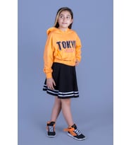 Toontoy Kız Çocuk Baskılı Etekli Takım (Turuncu)