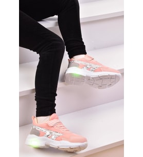 Kız Çocuk Işıklı Sneaker Spor Ayakkabı (Pudra)