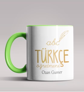 Kişiye Özel Türkçe Öğretmeni Tasarımlı Siyah Renk Kupa Bardak 3 (Yeşil)