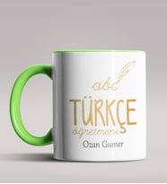Kişiye Özel Türkçe Öğretmeni Tasarımlı Siyah Renk Kupa Bardak 3 (Yeşil)