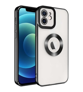 Apple iPhone 11 Kılıf Case, Logo Showing Serisi, Şeffaf, Kamera Korumalı, Logo Gösteren Renkli Çizgi Tasarım (Siyah)
