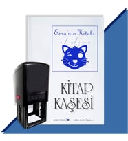 Kişiye Özel  Sevimli Kedi Emoji Tarihli Kitap Kaşesi (Mavi)
