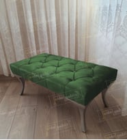 Kapitoneli Ayak Ucu Kapı Önü Antre Bench Puf Gümüş Ayak (100*45) (Yeşil)