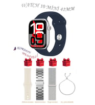 Samsung Galaxy M23 Uyumlu Açık Mavi Akıllı Saat Watch 10 Mini Kordon Hediyeli AMOLED EKRAN 41MM (Lacivert-Gri)