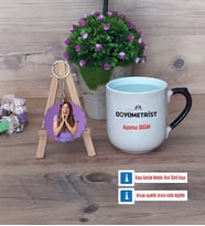 Odyometrist Kupa Bardak Beyaz ve Fotoğraflı Ahşap Anahtarlık Hediye (Model 10)