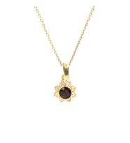 925 Ayar Gümüş Minik Çiçek Tasarım Garnet Taşlı Kolye (Sarı)