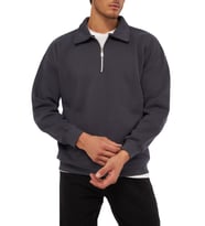 Ghassy Co. Erkek Polo Yaka Oversize Yarım Fermuarlı Sweatshirt (Füme)