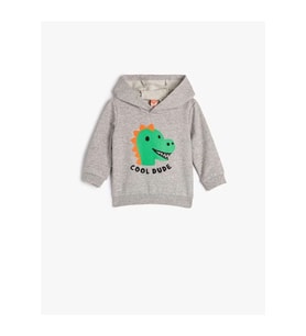 Erkek Bebek Kapşonlu Sweatshirt Şardonlu Dinozor Baskılı - KOTON - 4WMB10047TK - GRİ - 9-12 AY (Lacivert)