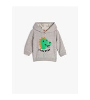 Erkek Bebek Kapşonlu Sweatshirt Şardonlu Dinozor Baskılı - KOTON - 4WMB10047TK - GRİ - 9-12 AY (Lacivert)