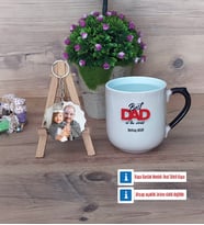 Babaya Hediye Kupa Bardak Beyaz ve Fotoğraflı Ahşap Anahtarlık Hediye Babaya Doğum Günü Hediyesi (Model 10)