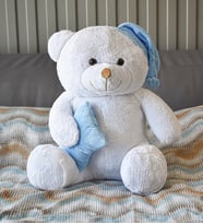 80 cm Yastıklı Uyku Arkadaşı Peluş Ayıcık (Mavi)