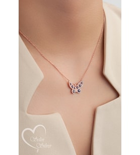 KELEBEK KOLYE NAZAR BONCUĞU DETAY 925 AYAR GÜMÜŞ KOLYE GOLD-ROSE-GÜMÜŞ RENK (Rose)