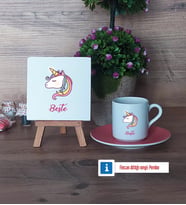 Unicorn Dekoratif Taş, Türk Kahvesi Fincanı Kırmızı İsme Özel Hediye (Model 4)