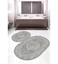 Dijital Baskılı Kaymaz Taban Yıkanabilir Oval 2'li Klozet Takımı Banyo Paspası NOKZ-HY-945 (Çok Renkli)