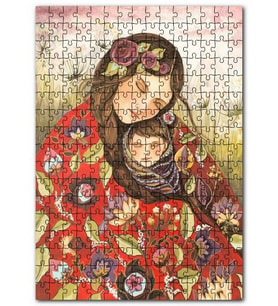 Cakapuzzle Desenli Çiçekli Elbisesiyle Kadın ve Çocuğu Puzzle Yapboz MDF (Ahşap) (255 Parça)