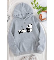 Unisex Panda Baskılı Oversize Sweatshirt (Gri)
