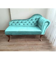 Ters Kol Dekoratif Bihter Koltuk Josefin Puf 110 cm Ceviz Ayak (Turkuaz)