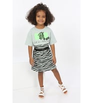 Toontoy Kız Çocuk Zebra Baskılı Elbise (Yeşil)