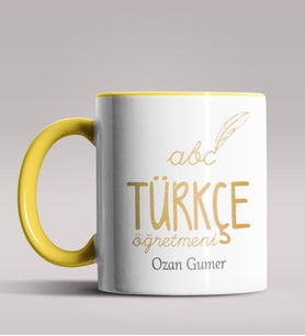 Kişiye Özel Türkçe Öğretmeni Tasarımlı Siyah Renk Kupa Bardak 3 (Sarı)
