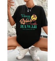 Unisex Hawaii Tasarım Tshirt (Siyah)