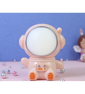 Karikatür Spaceman Gece Işıkları Usb  Şarj Edilebilir Lambalar Çocuklar İçin Bebek Masa Lambası (Pembe)