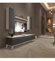 Decoraktiv Eko 5D Mdf Std Retro Tv Ünitesi Tv Sehpası - Beyaz - Pera (Beyaz - Antrasit)