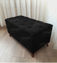 Lüks Sandıklı Kapitoneli Ayakucu Puf Bench 90 cm Ceviz Ayak (Siyah)