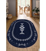 Dijital Baskılı Kaymaz Taban Yıkanabilir Oval Salon Halısı Mutfak Halısı Yolluk NDO-SD-1045 (Lacivert)