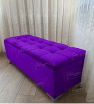 Çizgi Kapitoneli Sandıklı Puf Bench 120 cm Gümüş Ayak (Lila)