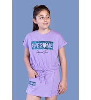 Toontoy Kız Çocuk Awesome Baskılı Şortlu Takım (Lila)