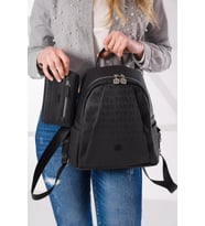Just Polo Kadın Ayarlanabilir Askılı Çok Bölmeli Sırt Çantası ve Cüzdan Kombini MDS4040-1006 (Siyah)