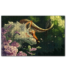 Cakapuzzle Beyaz Kurt Garip Boynuzları ve Karga Puzzle Yapboz MDF (Ahşap) (255 Parça)