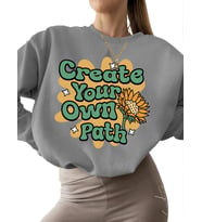 Kendi yolunuzu yaratın Baskılı unisex erkek bisiklet yaka kalın kadın 3 iplik şardonlu Sweatshirt (Gri)