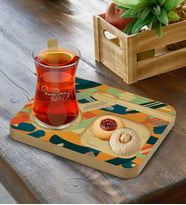 BK Gift Kişiye Özel Doğal Ahşap Kaşıklı Sunum Tabağı ve Heybeli Çay Bardağı Hediye Seti, Ev Hediyesi, Arkadaşa Hediye, Anneye Hediye, Doğum Günü Hediyesi (Model 4)