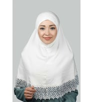 İkili Set Dantelli Pratik Eşarp Hazır Hijab ve Tesettür Bonesi XL (Ekru)