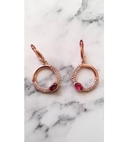 925 Ayar Gümüş Yakut & Zirkon Taşlı Küpe (Rose)
