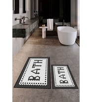 EVDEYA Dijital Baskılı Mozaik Desenli Bath Yazılı İkili Banyo Paspası Klozet Takımı, KLOZET-7-Kahve, (Siyah)