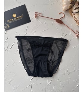Lucia Japon Style Arkası Tül Saten Kurdele Detaylı Cheeky Külot/Slip-2858 (Siyah)